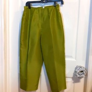 Herve bernard green silk mid calf slacks
